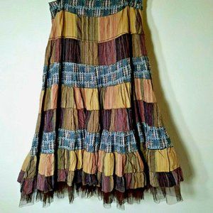 Giorgio M/L Peasant Tiered Prairie Patchwork Skirt  Multi Tulle Underskirt